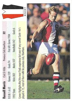1993 Select AFL #32 Russell Morris Back